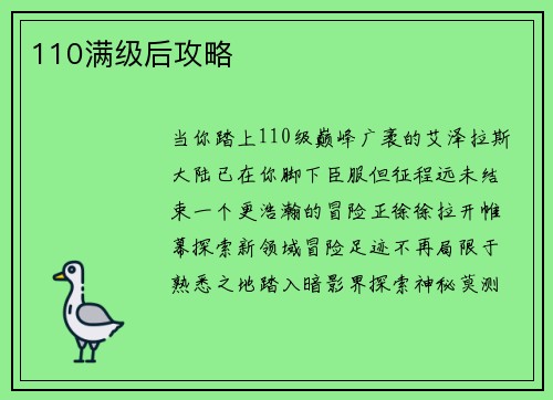 110满级后攻略